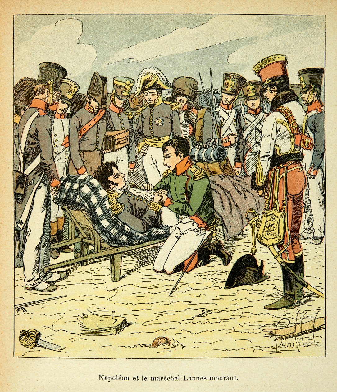 Muerte del mariscal Jean Lannes (1769-1809), el emperador Napoleón tiene sus costados, de la colección privada de Louis Charles Bombled