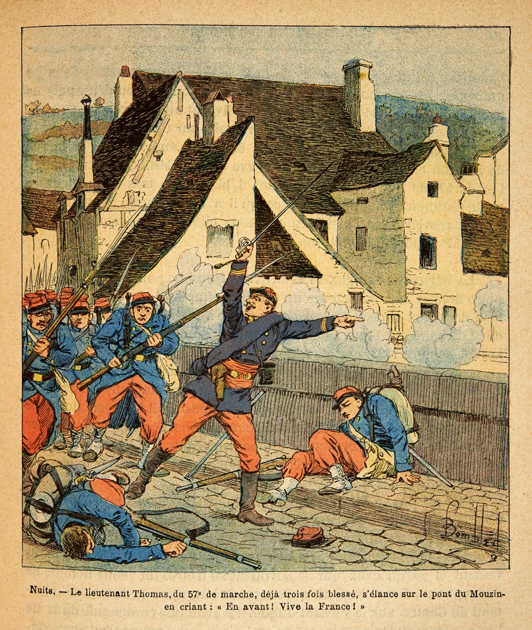 El Ejército del Este de Eugene Sergeant, conocido como Grenest, ilustrado por Louis Bombled (1862-1927): Batalla de Nuits Saint Georges, el teniente Thomas del 57º de marcha, ya herido tres veces, avanza de Louis Charles Bombled