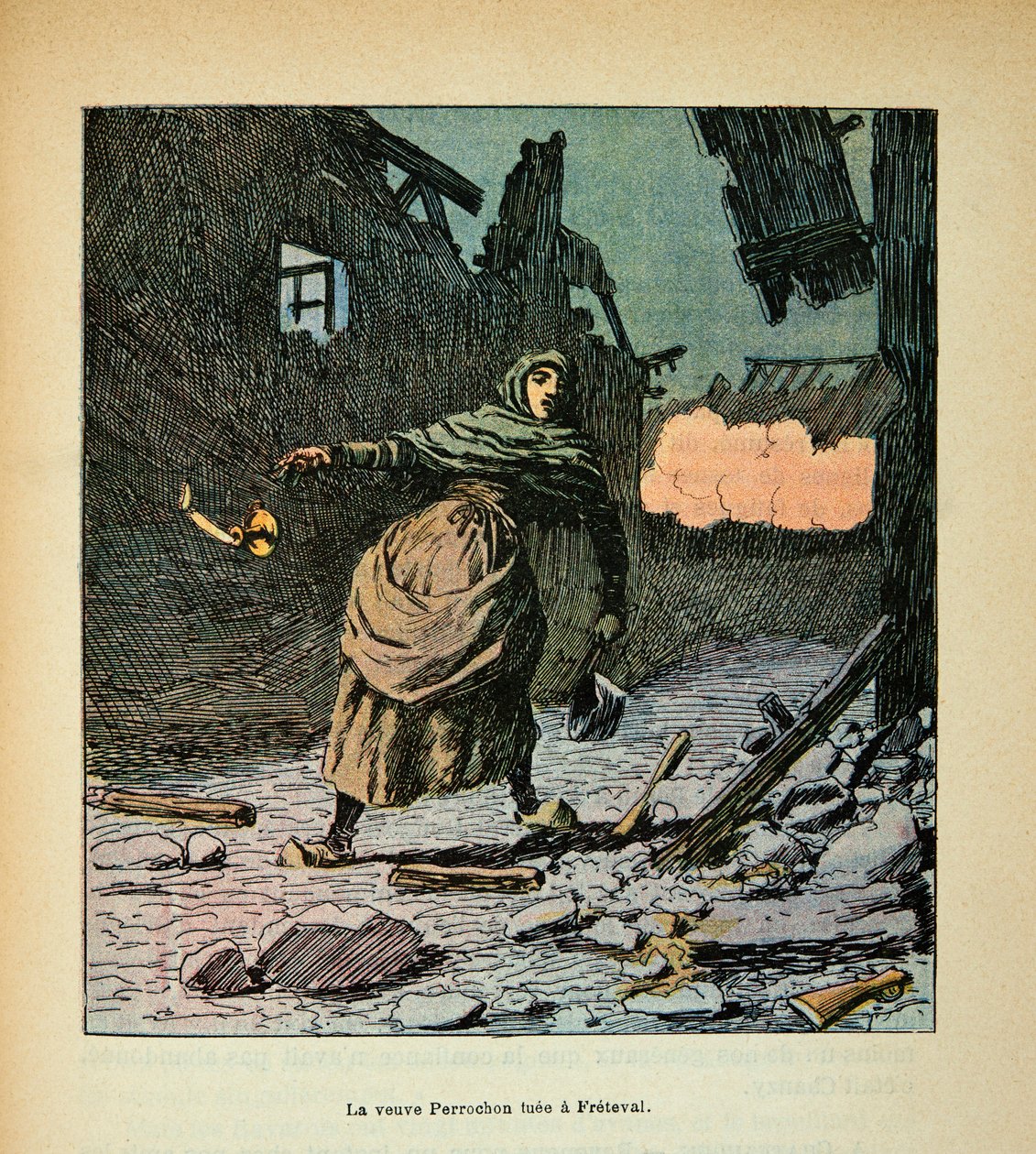 El Ejército del Loira por Eugene Sergent, conocido como Grenest, ilustrado por Louis Bombled (1862-1927) (Guerra Franco-Prusiana; campaña de 1870-1871): La viuda Perrochon asesinada en Freteval. Forzada por los prusianos a buscar agua en el pozo con una ve de Louis Charles Bombled