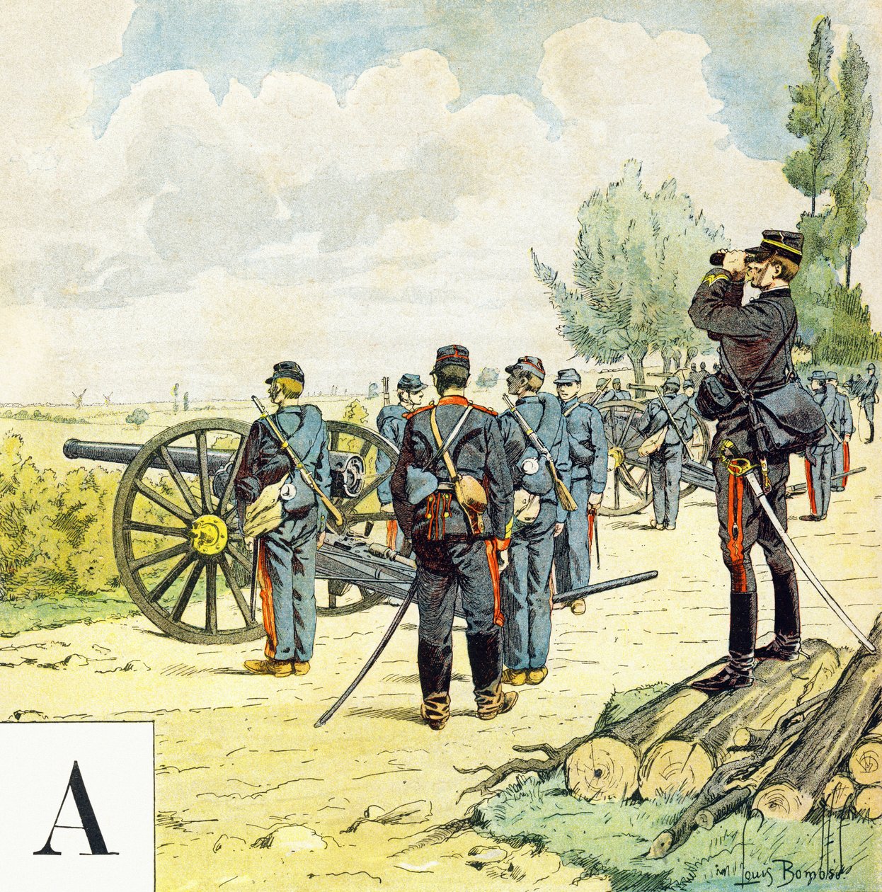 Letra A: Artilleros, "Seré soldado" - Alfabeto militar de Louis Charles Bombled