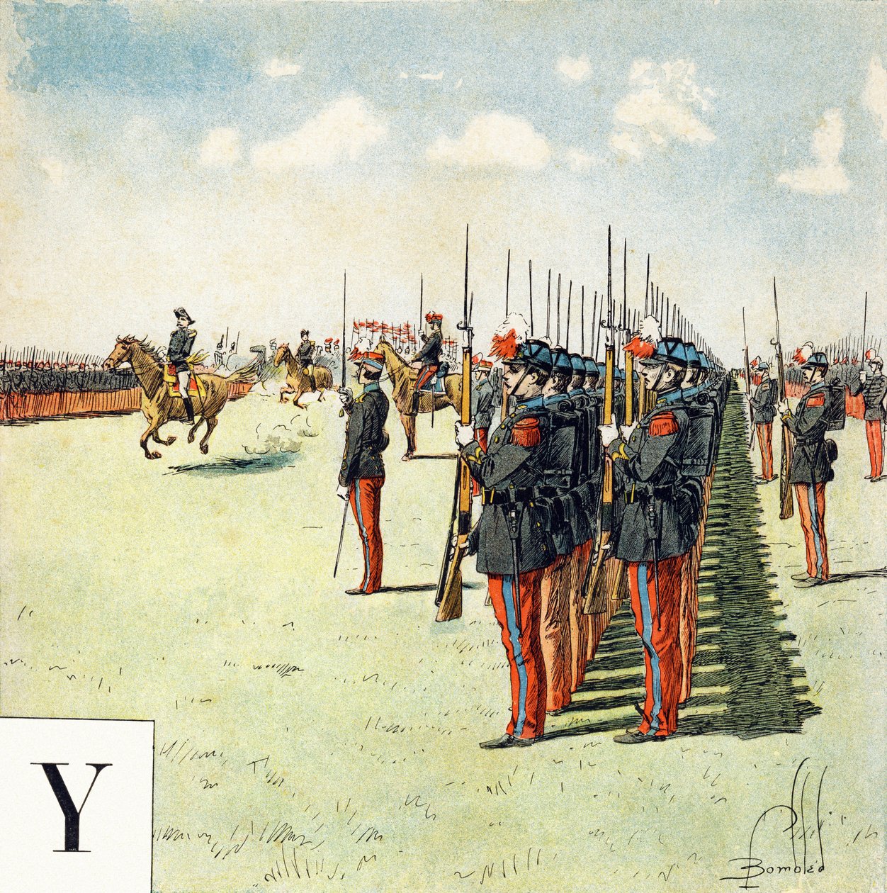 Letra Y: estudiantes de la escuela militar de Saint Cyr (Saint-Cyr), "Seré soldado" - Alfabeto militar de Louis Charles Bombled
