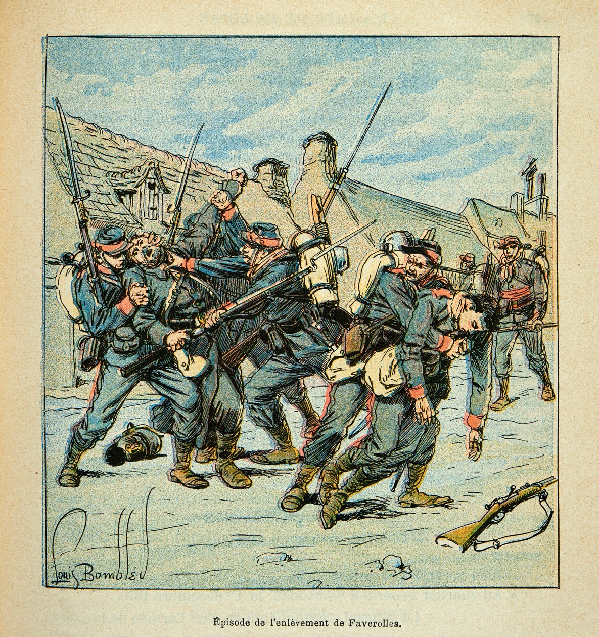 El Ejército del Loira por Eugene Sergent, conocido como Grenest, ilustrado por Louis Bombled (1862-1927) (Guerra Franco-Prusiana; campaña de 1870-1871): Combate entre prusianos y franceses en 1870, Colección Privada de Louis Charles Bombled