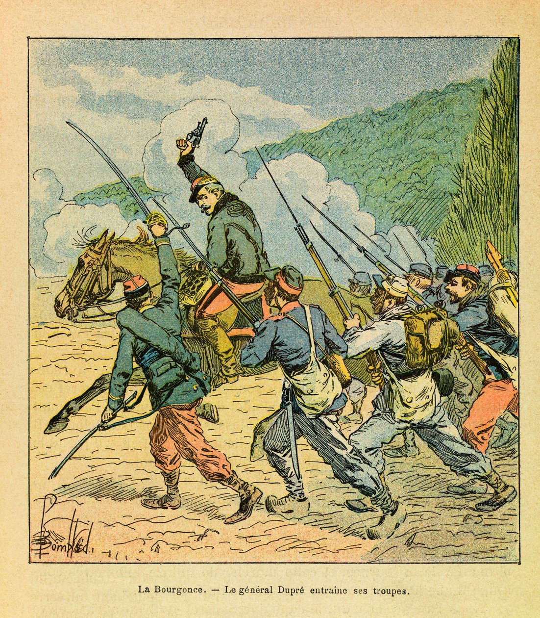El ejército oriental de Eugene Sergeant, conocido como Grenest, ilustrado por Louis Bombled: el general Dupre al frente de sus hombres en la batalla de La Bourgonce en octubre de 1870 de Louis Charles Bombled