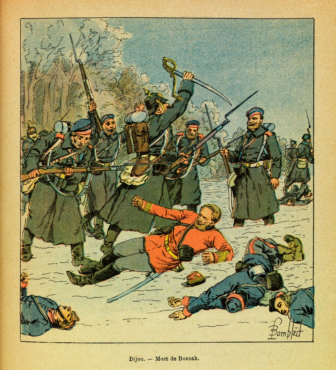 El Ejército del Este de Eugene Sergeant, conocido como Grenest, ilustrado por Louis Bombled (1862-1927): Muerte del General Bossak-Hauke en el lugar conocido como La Cap de Louis Charles Bombled