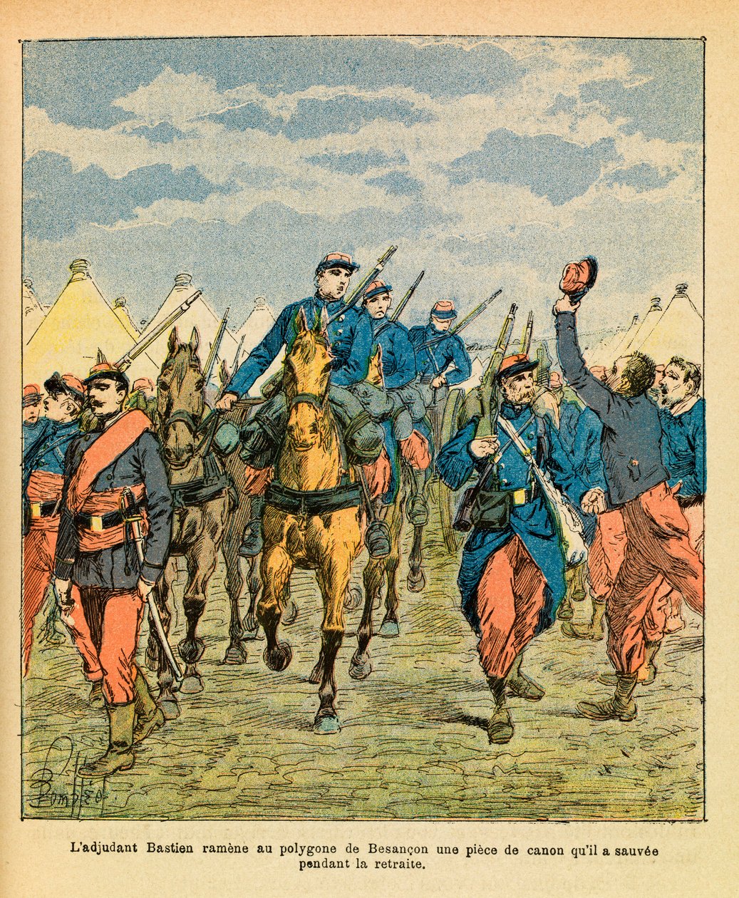 El Ejército del Este de Eugene Sergeant, conocido como Grenest, ilustrado por Louis Bombled (1862-1927): El Suboficial Bastien del 32º de marcha, llevó de vuelta al polígono de Besançon una pieza de cañón que salvó durante de Louis Charles Bombled