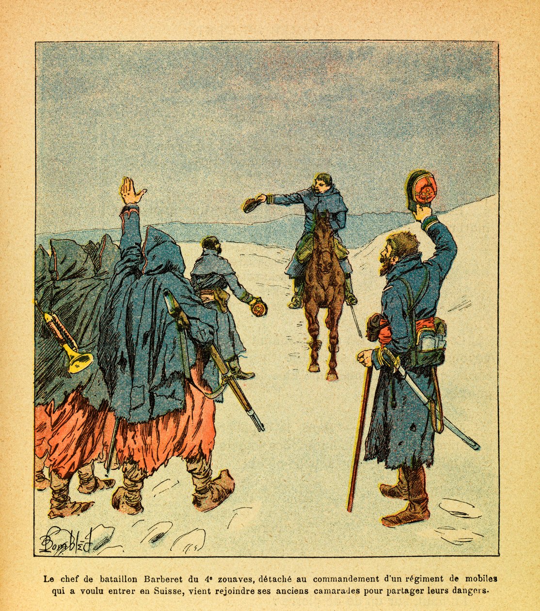 El Ejército del Este de Eugene Sergeant, conocido como Grenest, ilustrado por Louis Bombled (1862-1927) (Guerra Franco-Prusiana; campaña de 1870-1871): El líder de los batallones de Barberet de los 4º Zuavos, se destaca para comandar un regimiento de móvil de Louis Charles Bombled