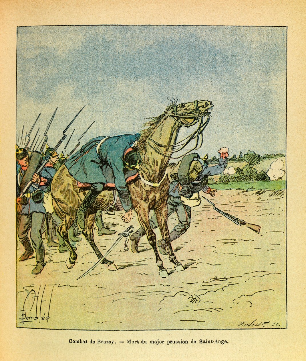 El ejército oriental de Eugene Sergeant, conocido como Grenest, ilustrado por Louis Bombled: noviembre de 1870, durante las batallas de Brazey, el mayor prusiano Saint Ange es abatido de Louis Charles Bombled