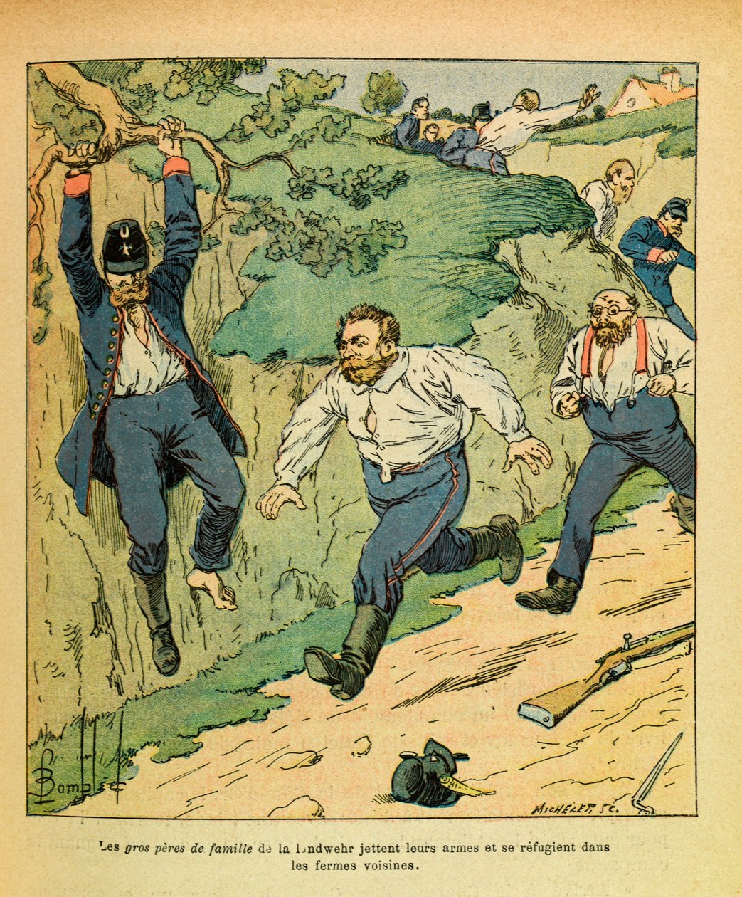 El Ejército del Este de Eugene Sergeant, conocido como Grenest, ilustrado por Louis Bombled (1862-1927) (Guerra Franco-Prusiana; campaña de 1870-1871): Las tropas alemanas huyen de Chatillon sur Seine ante las tropas de Ricciotti Garibaldi en noviembre de  de Louis Charles Bombled