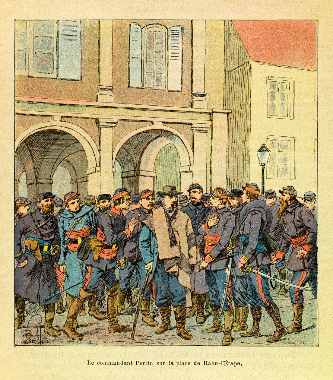 El ejército oriental de Eugene Sergeant, conocido como Grenest, ilustrado por Louis Bombled: el comandante Perrin en la Place de Raon-l