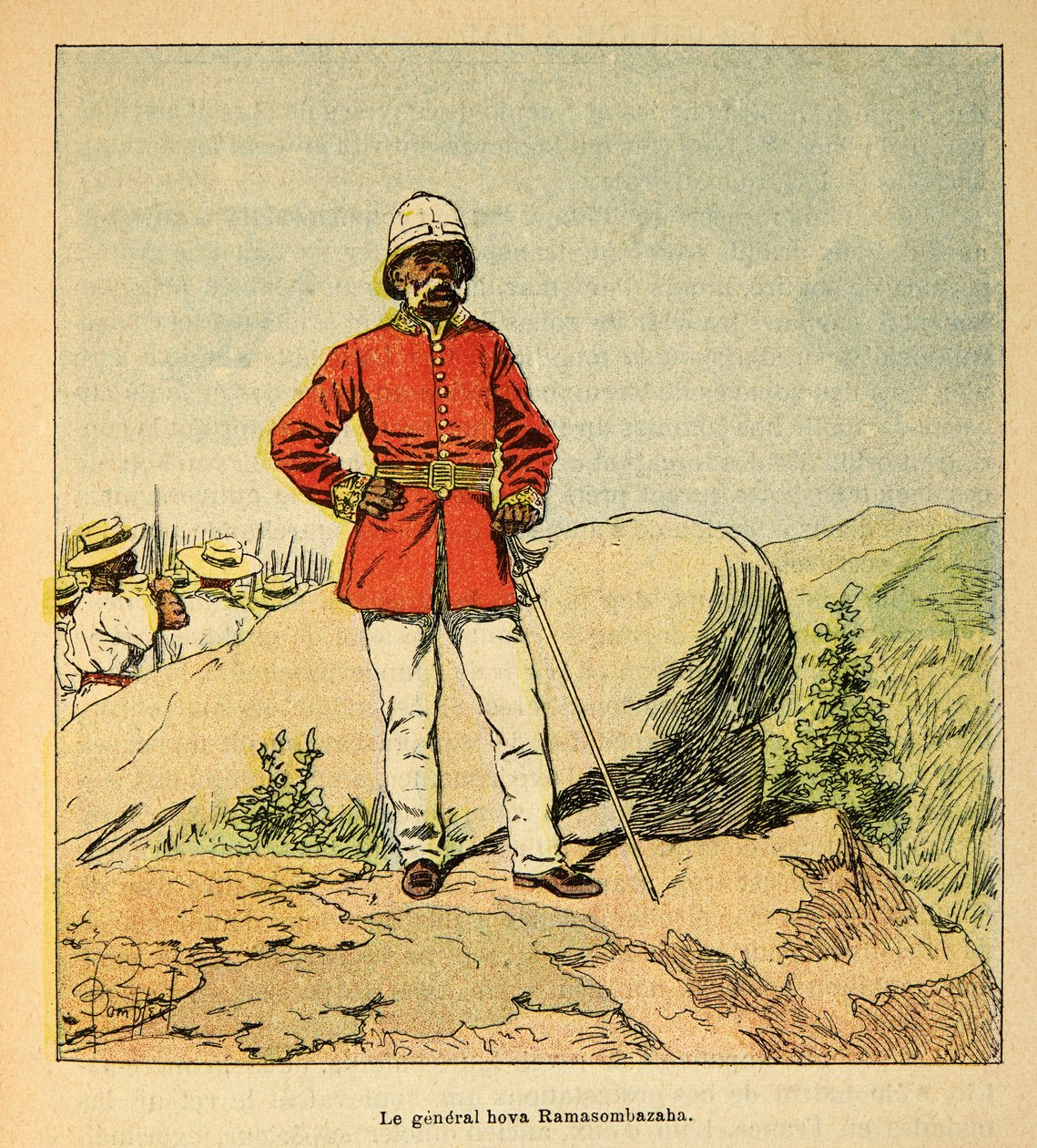 La Guerra en Madagascar - Historia anecdótica de las expediciones francesas de 1885-1895 por Henri Galli, ilustrado por Louis Bombled: Retrato del General Hova Ramasombazaha de Louis Charles Bombled