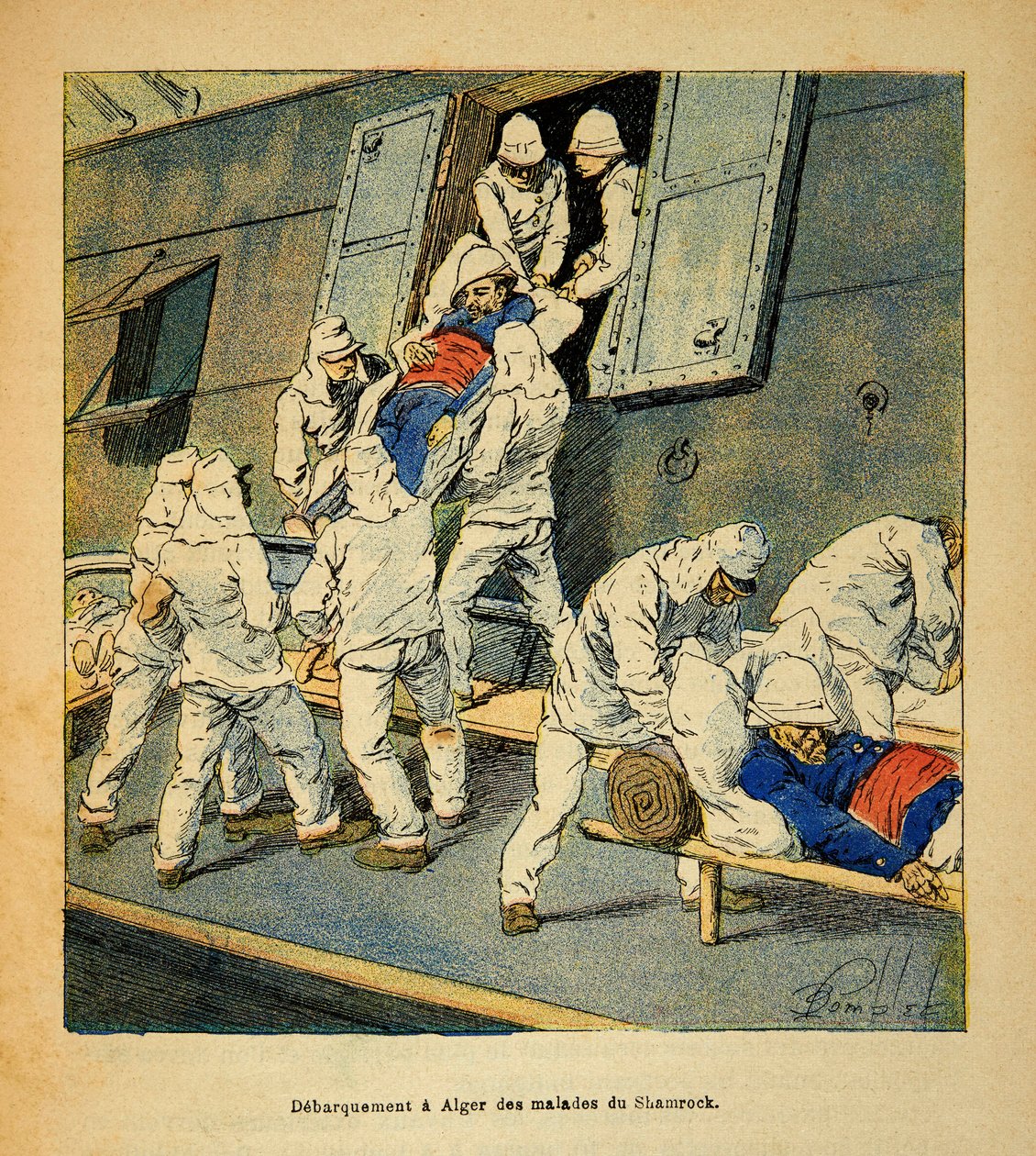 La Guerra en Madagascar-Historia Anecdótica de las Expediciones Francesas de 1885-1895: Desembarco en Argel en 1895 de las tropas enfermas del barco hospital el Shamrock de Louis Charles Bombled