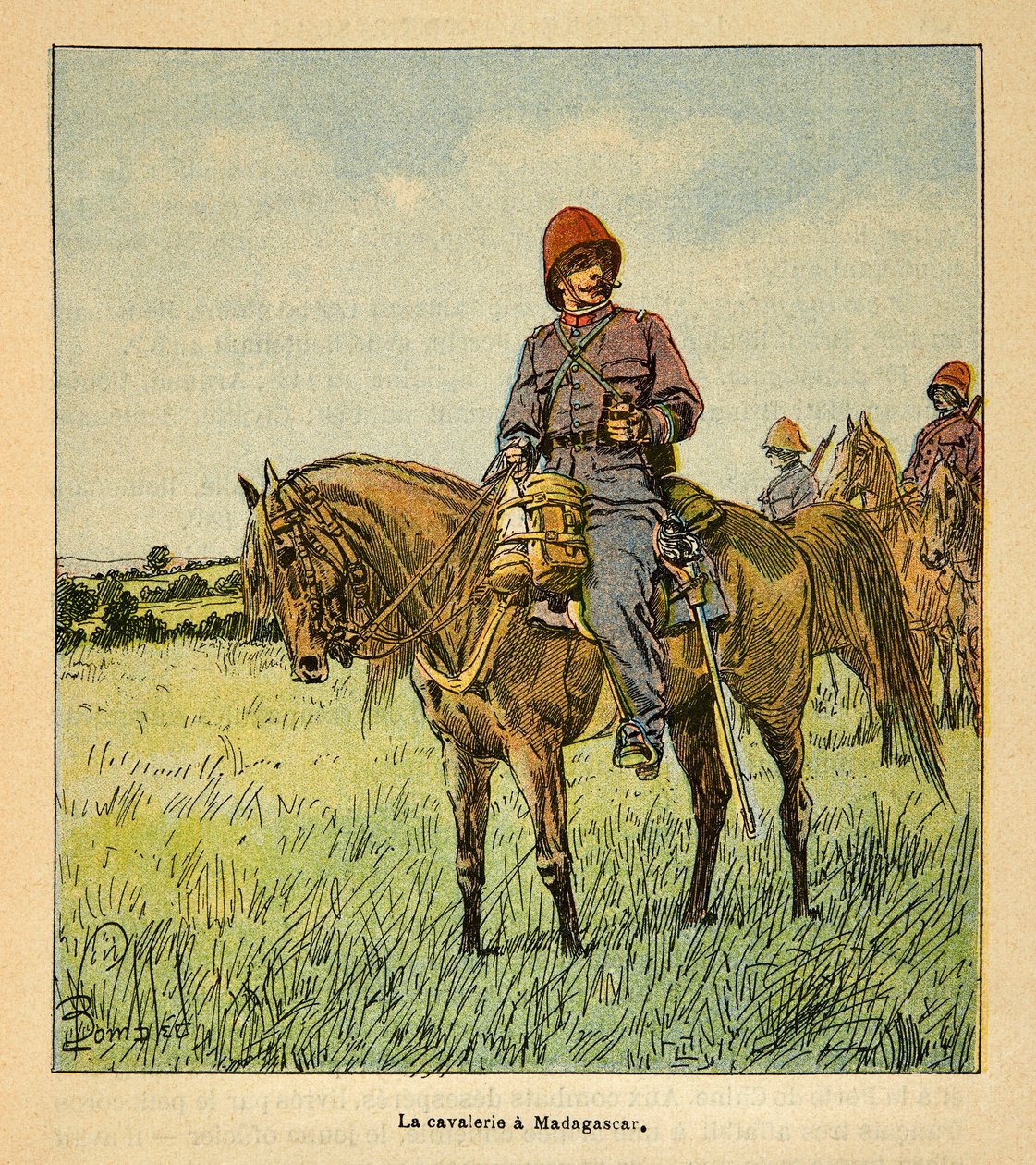 La guerra en Madagascar-Historia anecdótica de las expediciones francesas de 1885-1895 por Henri Galli, ilustrado por Louis Bombled: La caballería francesa en Madagascar, Colección parcial de Louis Charles Bombled