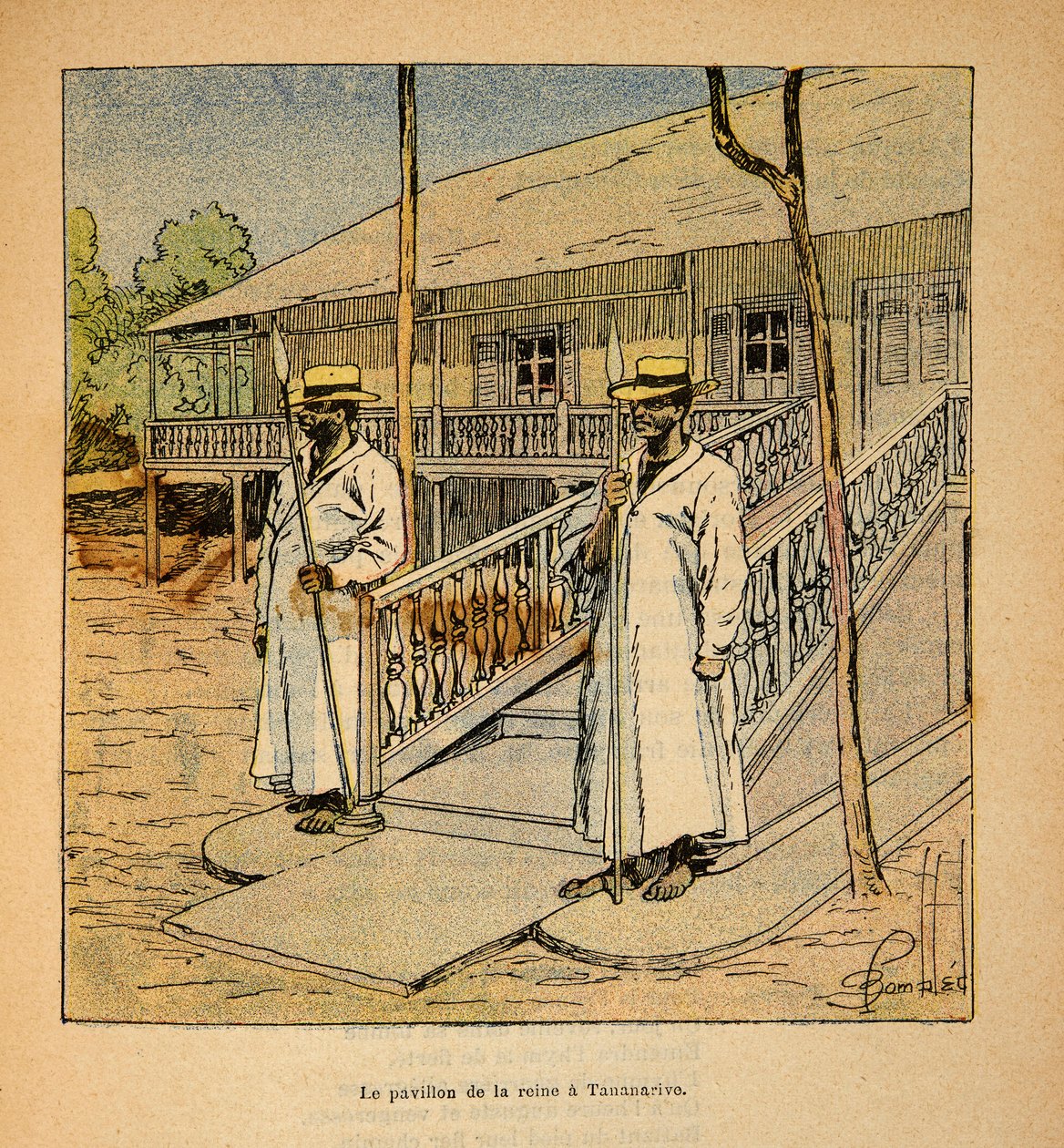 La Guerra en Madagascar-Historia Anecdótica de las Expediciones Francesas de 1885-1895 por Henri Galli dit Galllichet (1854-1922), ilustrado por Louis Bombled (1862-1927): El Pabellón de la Reina Ranavalona en Tananarive en 1895, Colección Privada de Louis Charles Bombled