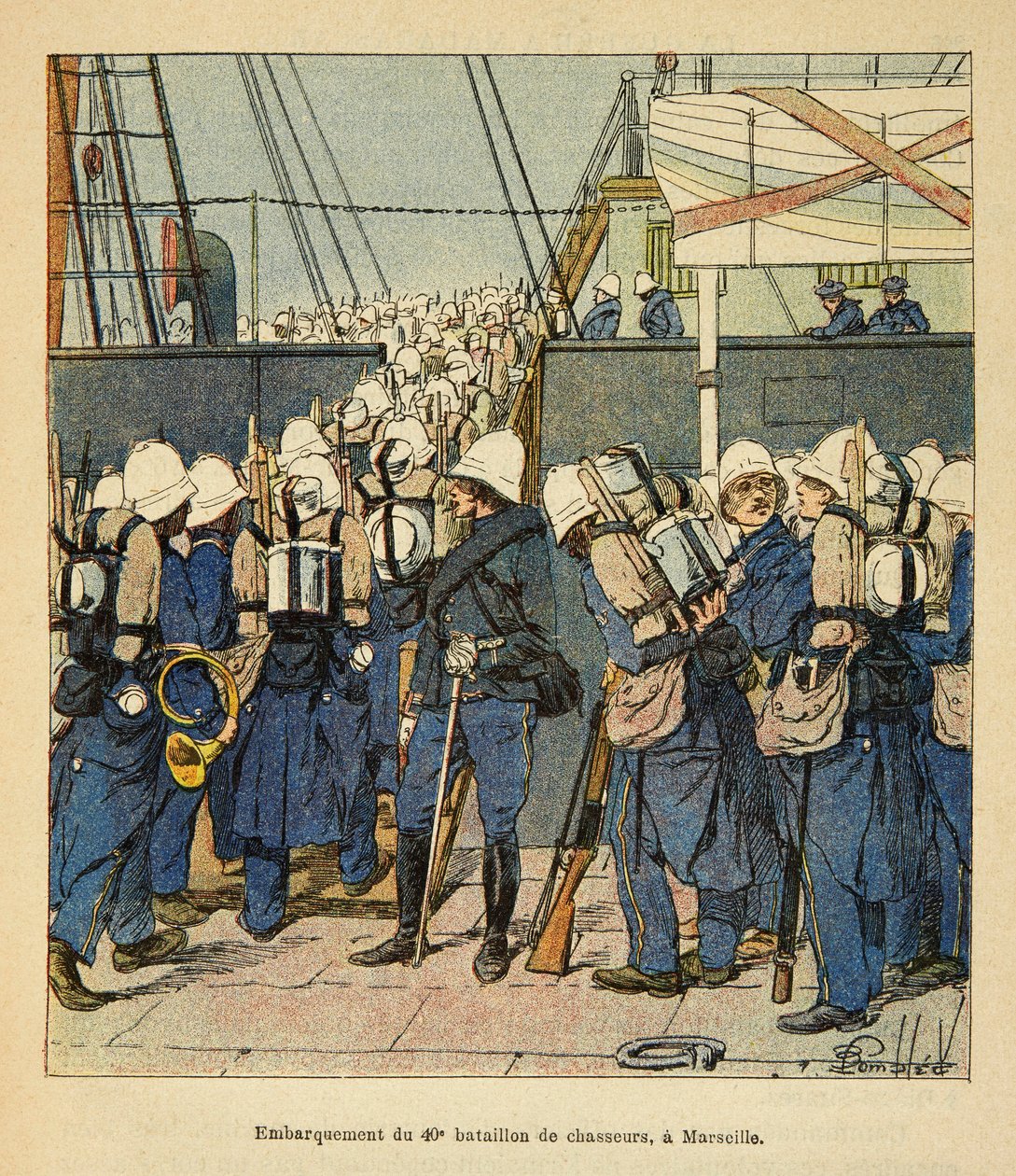Anecdotario de la Guerra en Madagascar: Embarque del 40º batallón de cazadores en Marsella para Madagascar en 1895 de Louis Charles Bombled