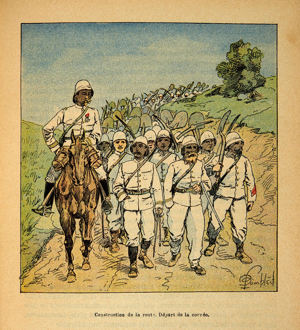 La guerra en Madagascar-Historia anecdótica de las expediciones francesas de 1885-1895 por Henri Galli, ilustrada por Louis Bombled: Construcción de una carretera en Madagascar, inicio de la corvée de Louis Charles Bombled