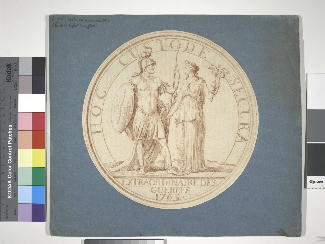 Diseño de medalla, Guerra y Paz: HOC CUSTODE SECURA de Louis Claude (attr. to) Vassé