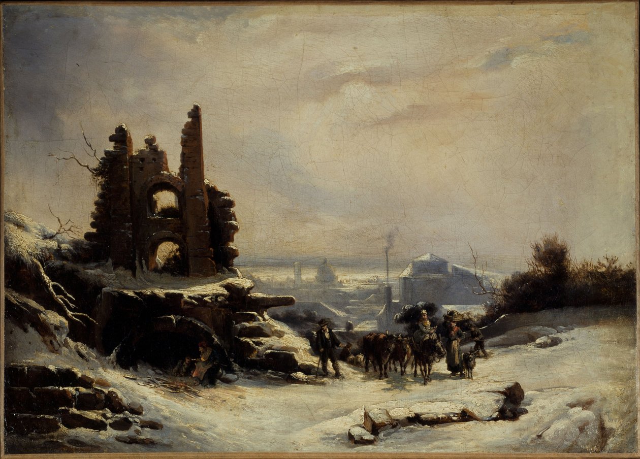 El regreso del mercado (efecto de nieve en París), hacia 1830 (óleo sobre lienzo) de Louis Claude Mallebranche