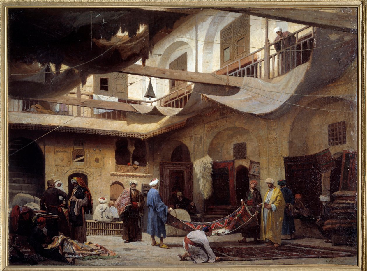 El bazar de alfombras en el Khan-Khabil en El Cairo en 1866 de Louis Claude Mouchot