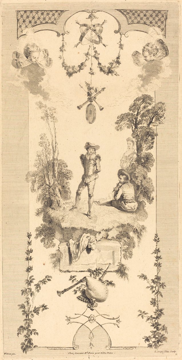 Pastor Bailando al Son de una Flauta de Louis Crépy after Antoine Watteau