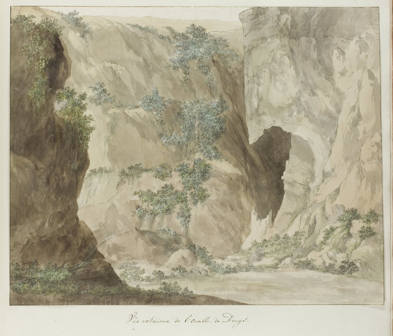 Buitenwand van de grot Oreille de Denys
Vista exterior de la Oreja de Denys (título en el objeto)
Voyage en Italie, en Sicile et à Malte - 1778 (título de la serie) de Louis Ducros