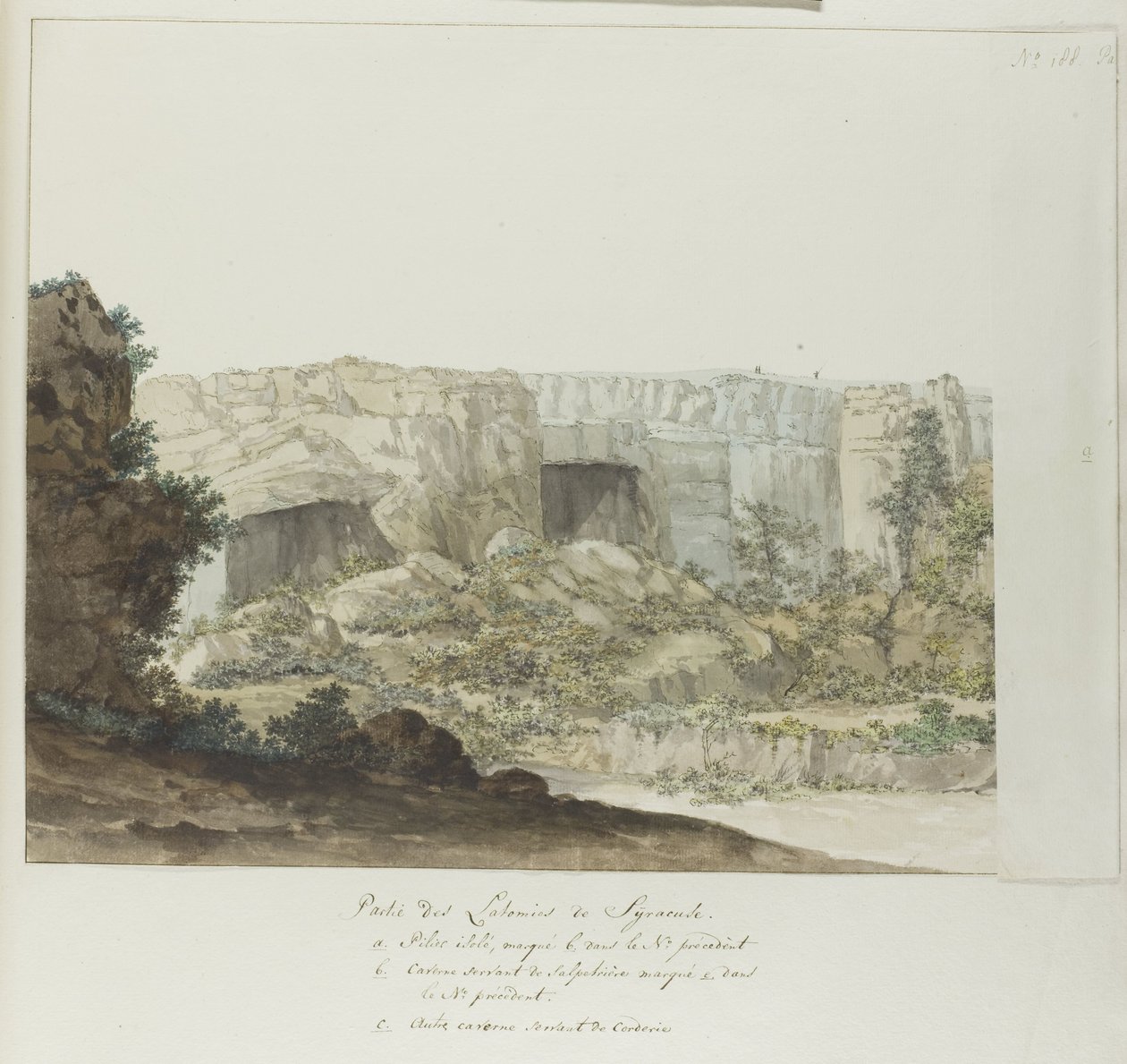 Parte de las cuevas de Latomies, cerca de Siracusa
Partie des Latomies de Syracuse (título en el objeto)
Voyage en Italie, en Sicile et à Malte - 1778 (título de la serie) de Louis Ducros