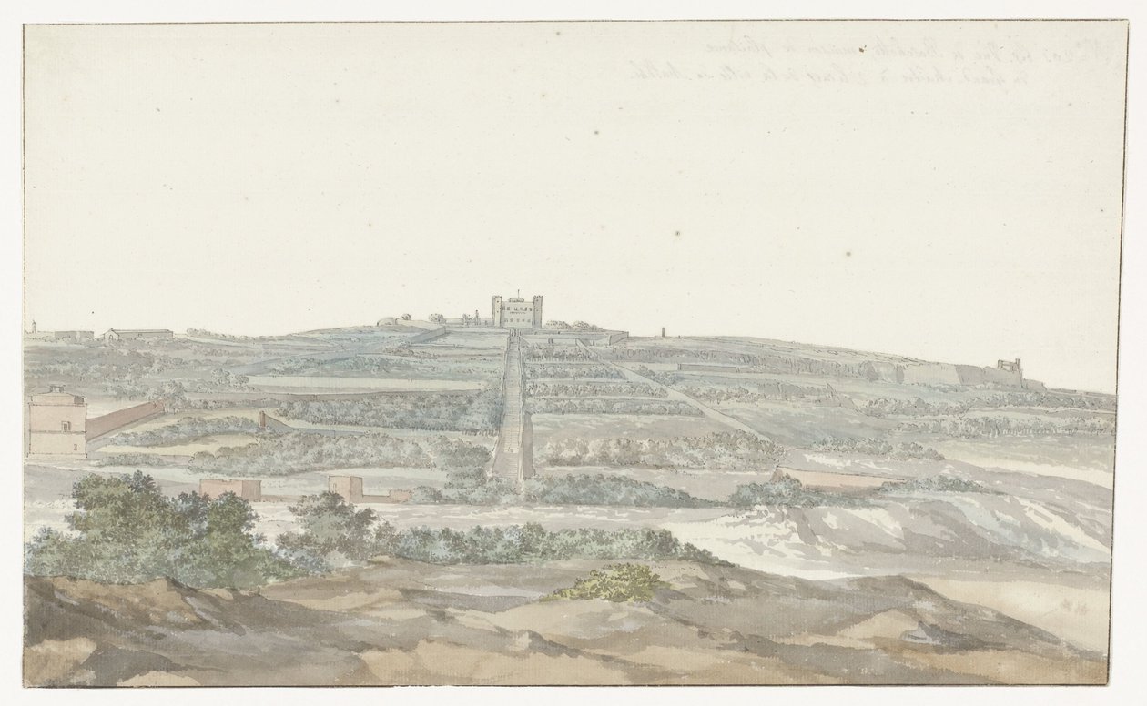 Vista del palacio Vedala del gran maestro, situado en Boschetto, Malta
Vue de Boschetto, maison de plaisance du Grand-Maître, à 2 lieus de la ville de Malthe (título en el objeto)
Voyage en Italie, en Sicile et à Malte - 1778 (título de la serie) de Louis Ducros