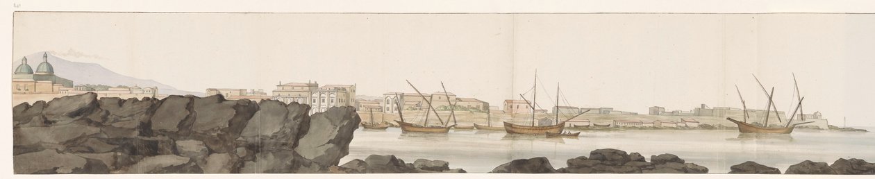 Vista del puerto de Catania
Vue du Port de Catane (título en el objeto)
Voyage en Italie, en Sicile et à Malte - 1778 (título de la serie) de Louis Ducros