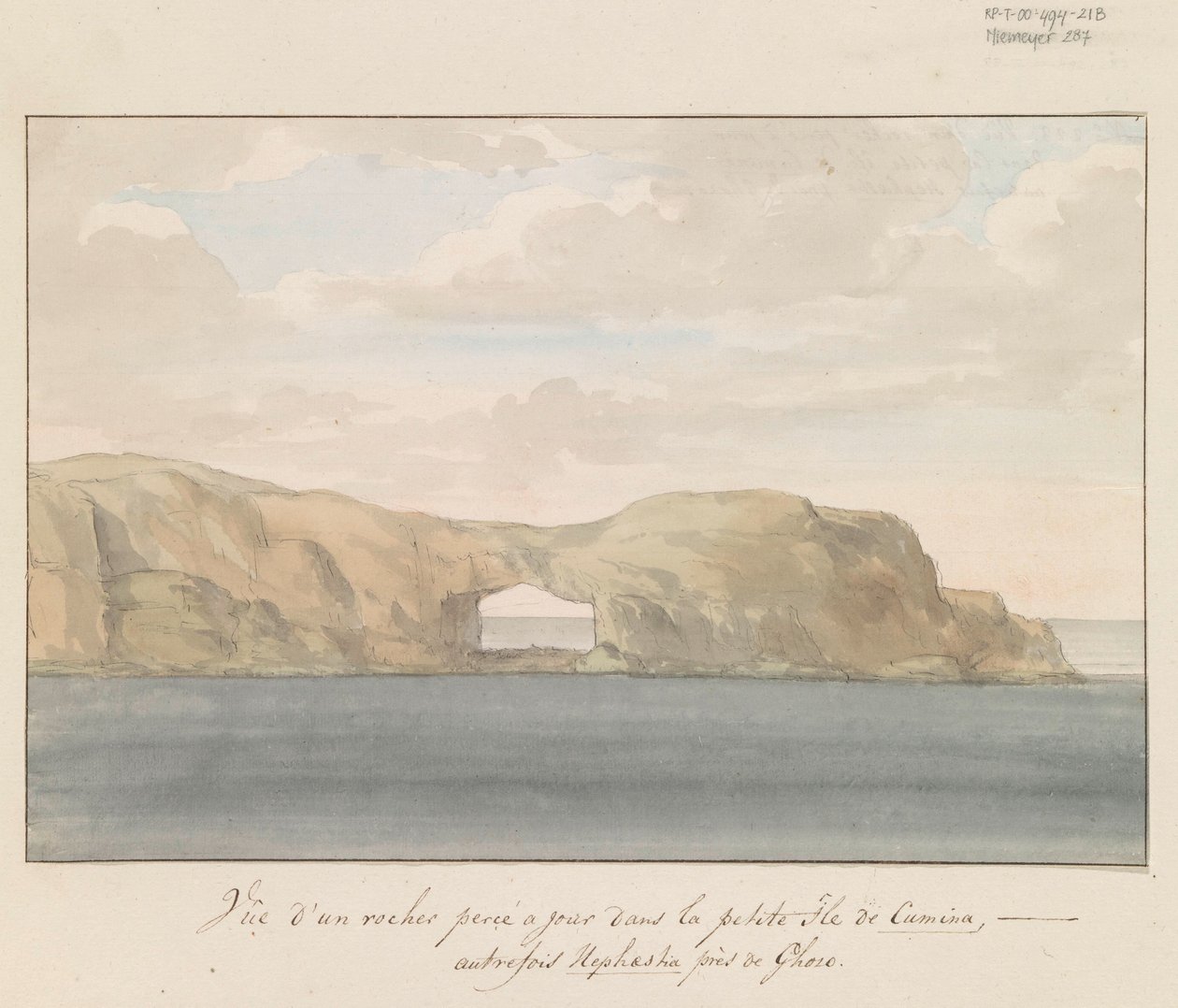 Vista de las rocas con la puerta en la pequeña isla de Cumina en Gozo
Vista de una roca expuesta en la pequeña isla de Cumina, antiguamente Hephaestia, cerca de Ghozo (título en el objeto)
Voyage en Italie, en Sicile et à Malte - 1778 (título de la serie de Louis Ducros