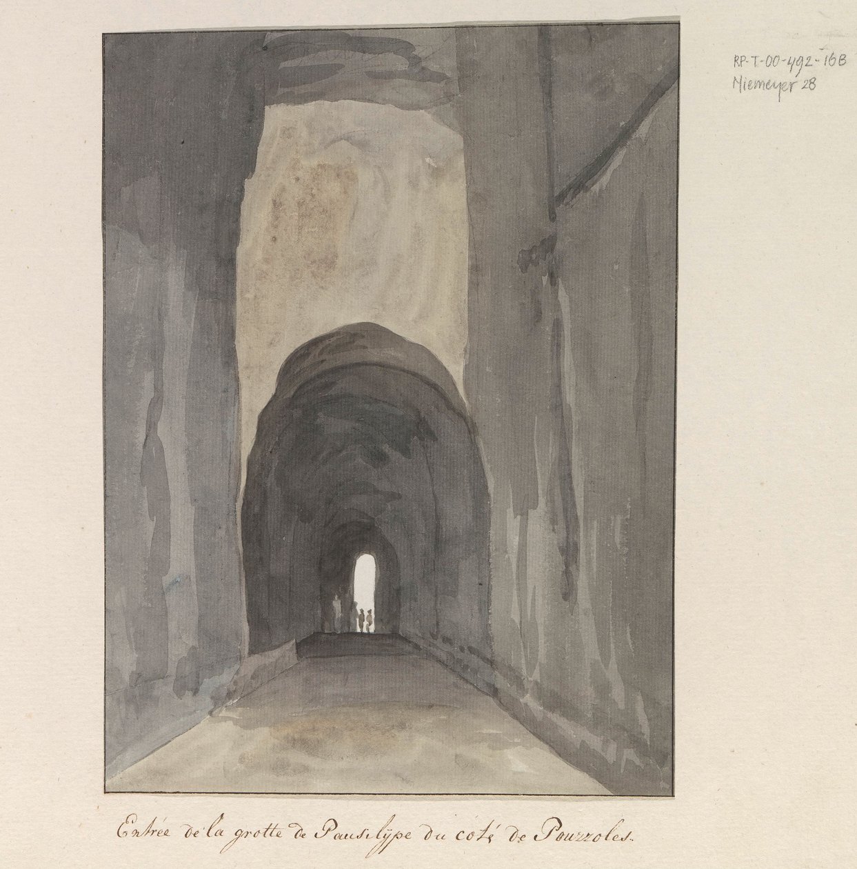 Entrada a la gruta Crypta Neapolitana (de la Grotta di Posillipo) en la costa de Pozzuoli
Entrada a la cueva de Pausilype en el lado de Pozzuoli (título en el objeto)
Viaje a Italia, Sicilia y Malta - 1778 (título de la serie) de Louis Ducros