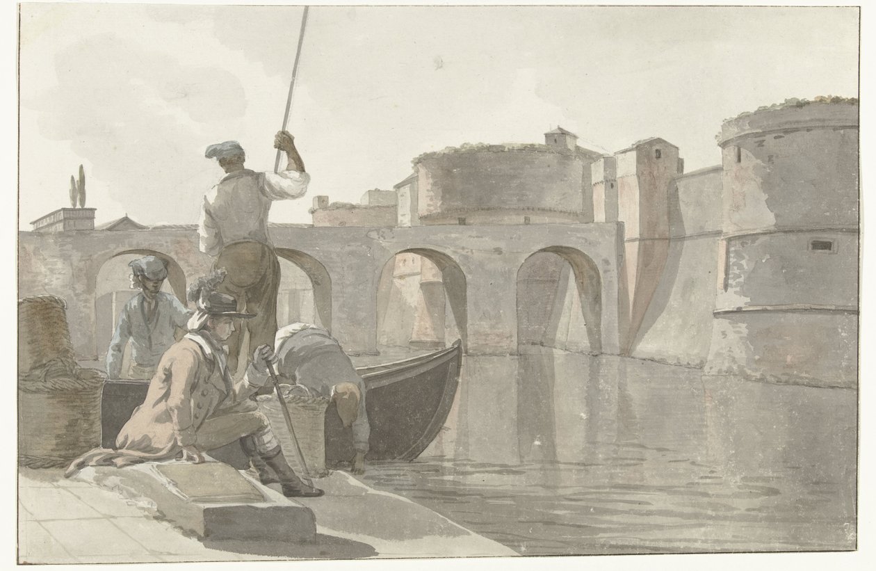 Nuevo vestingsgracht de los vestingwerken en Taranto
Vista del nuevo foso de la Ciudadela de Tarento (título en el objeto)
Viaje a Italia, Sicilia y Malta - 1778 (título de la serie) de Louis Ducros
