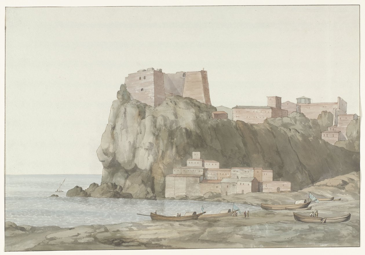 Roca y ciudad de Scilla en la región de Calabria, en la costa occidental
Roca y ciudad de Scilla en Calabria; vista tomada desde el oeste (título en el objeto)
Viaje a Italia, Sicilia y Malta - 1778 (título de la serie) de Louis Ducros