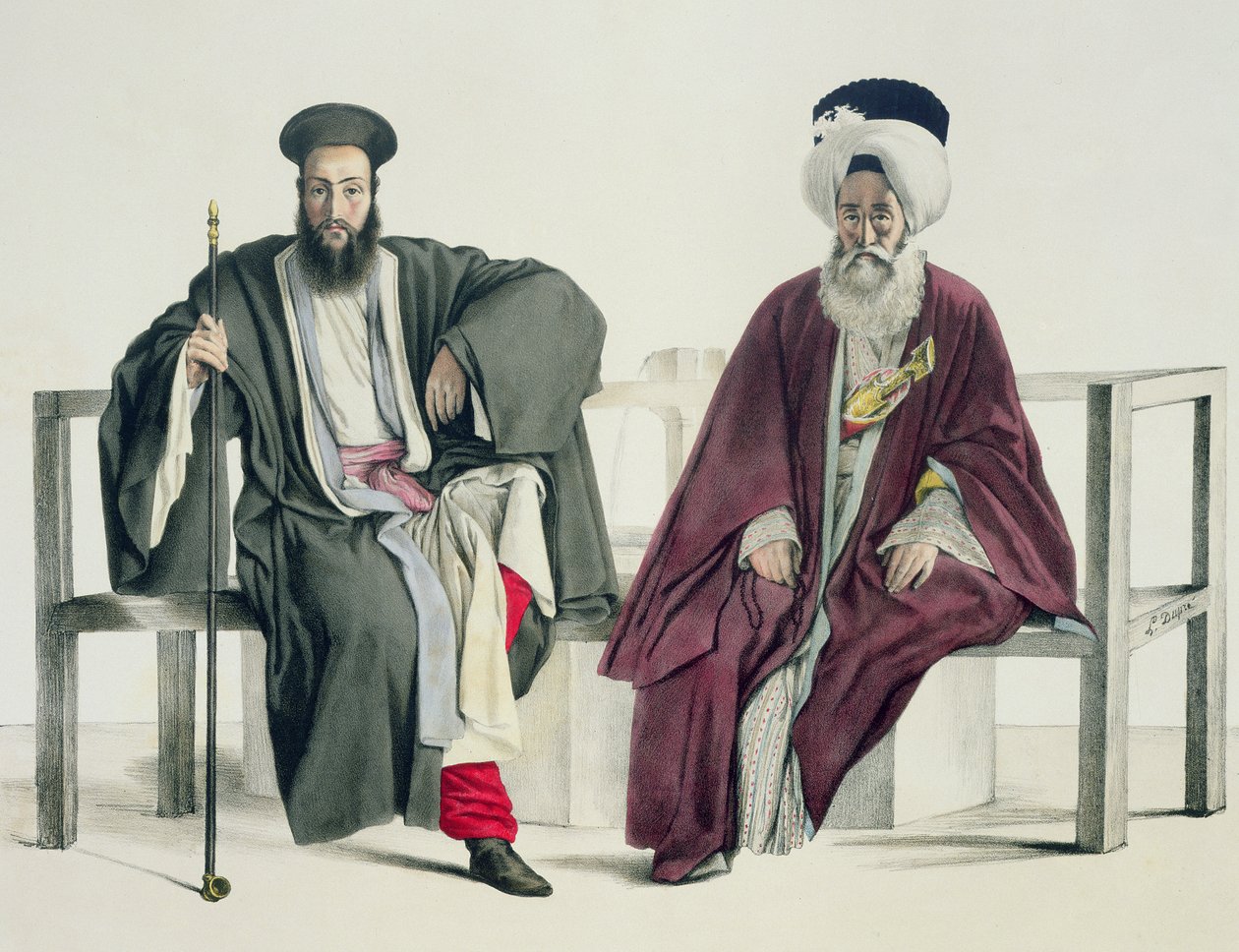 Un sacerdote griego y un turco, grabado por los hermanos Thierry, 1825 de Louis Dupré
