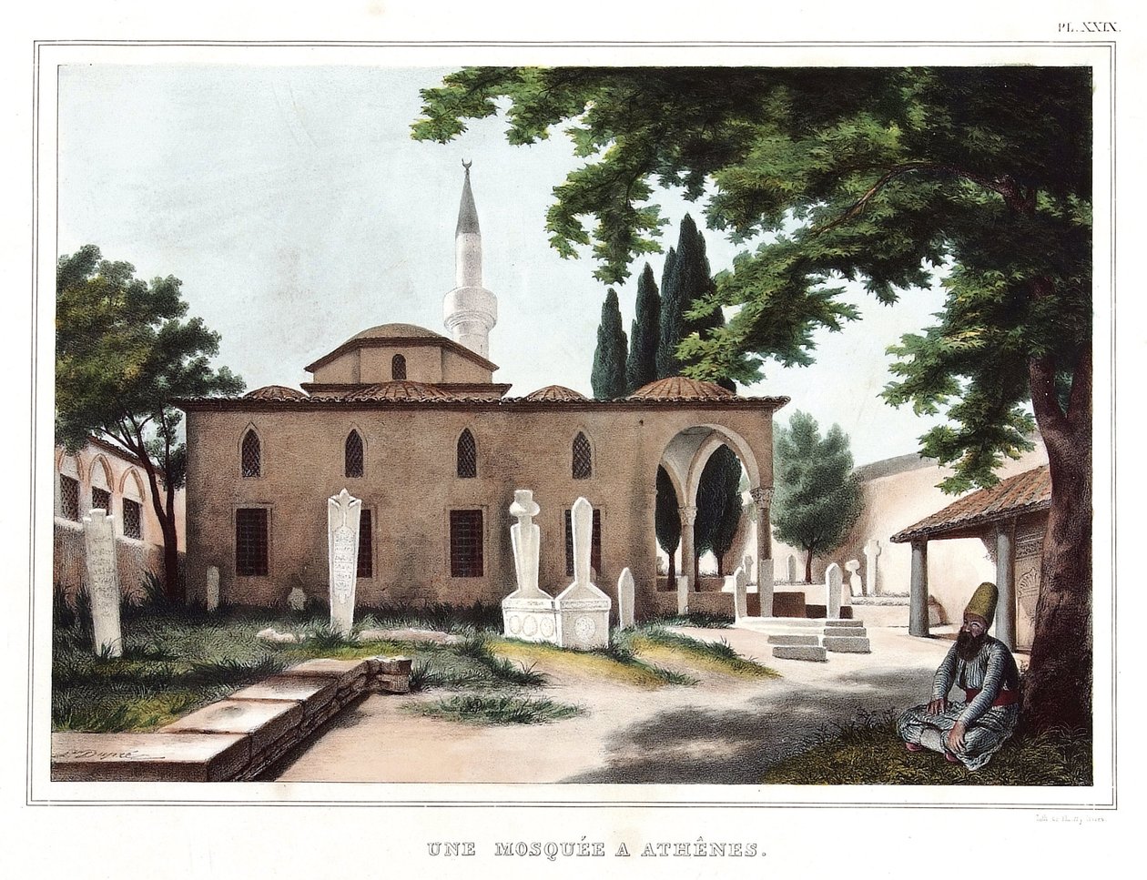 Una mezquita en Atenas. en “Viaje a Atenas y Constantinopla, o colección de retratos, vistas y trajes griegos y otomanos, pintados en lugares por la naturaleza, litografiados y coloreados por Louis Dupre (1789-1837), alumno de David.1825. de Louis Dupré