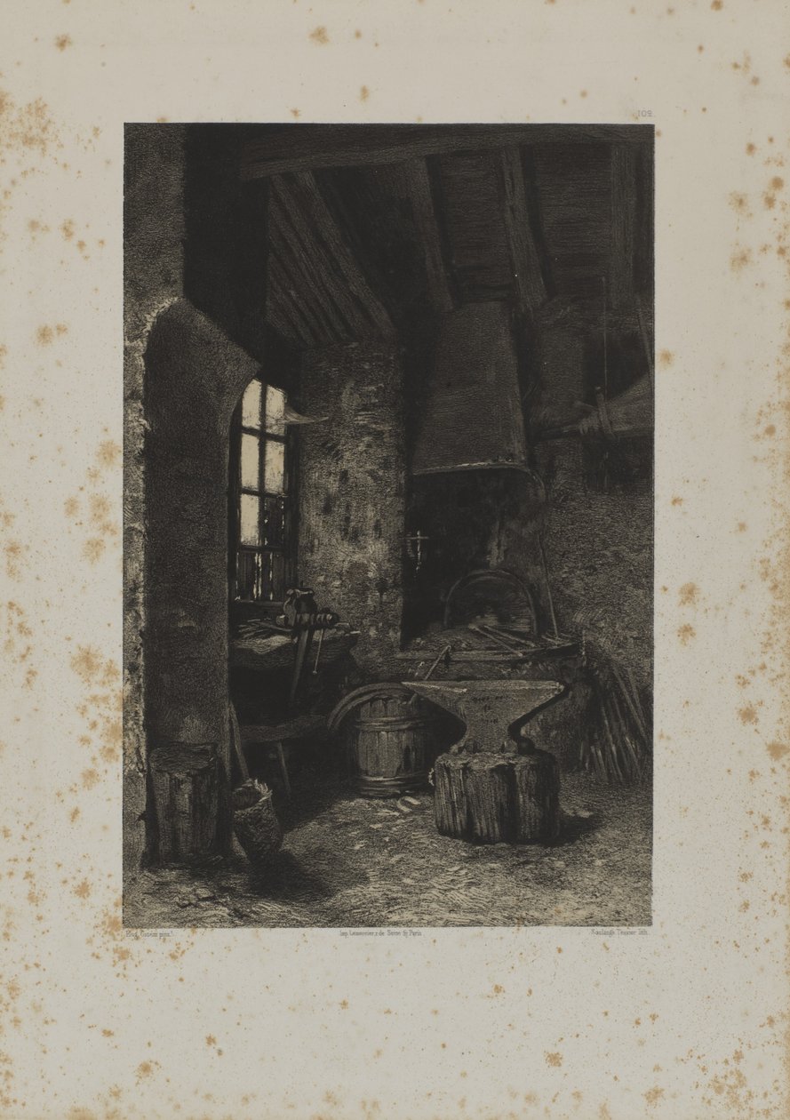 Interior de una herrería de Louis Emmanuel Soulange Tessier