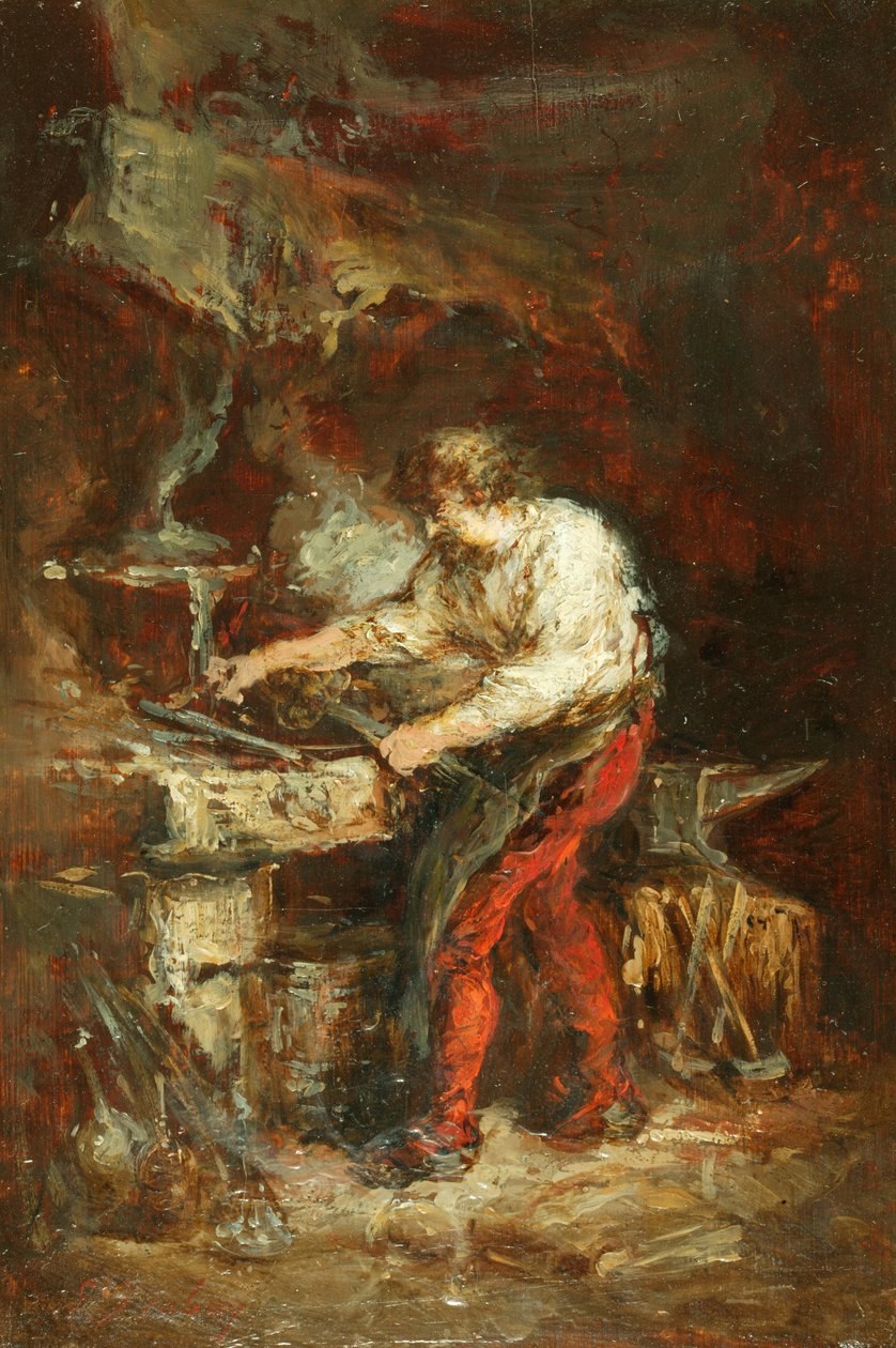 La herrería (óleo sobre tabla) de Louis Eugene Gabriel Isabey