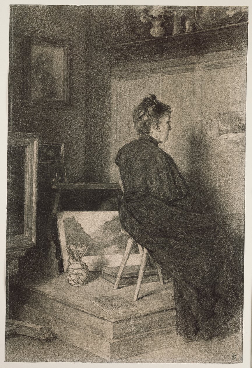 Mary Eysen en el estudio de Villa Holstein en Merano-Obermais de Louis Eysen