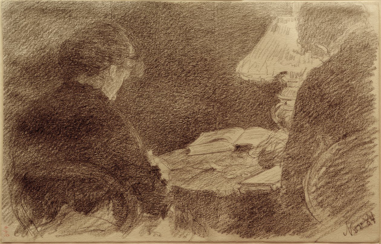 Mary y Emma Eysen bajo una lámpara de mesa de Louis Eysen