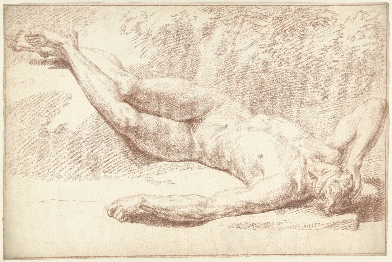 Hombre desnudo, acostado de espaldas, a la derecha de Louis Fabritius Dubourg