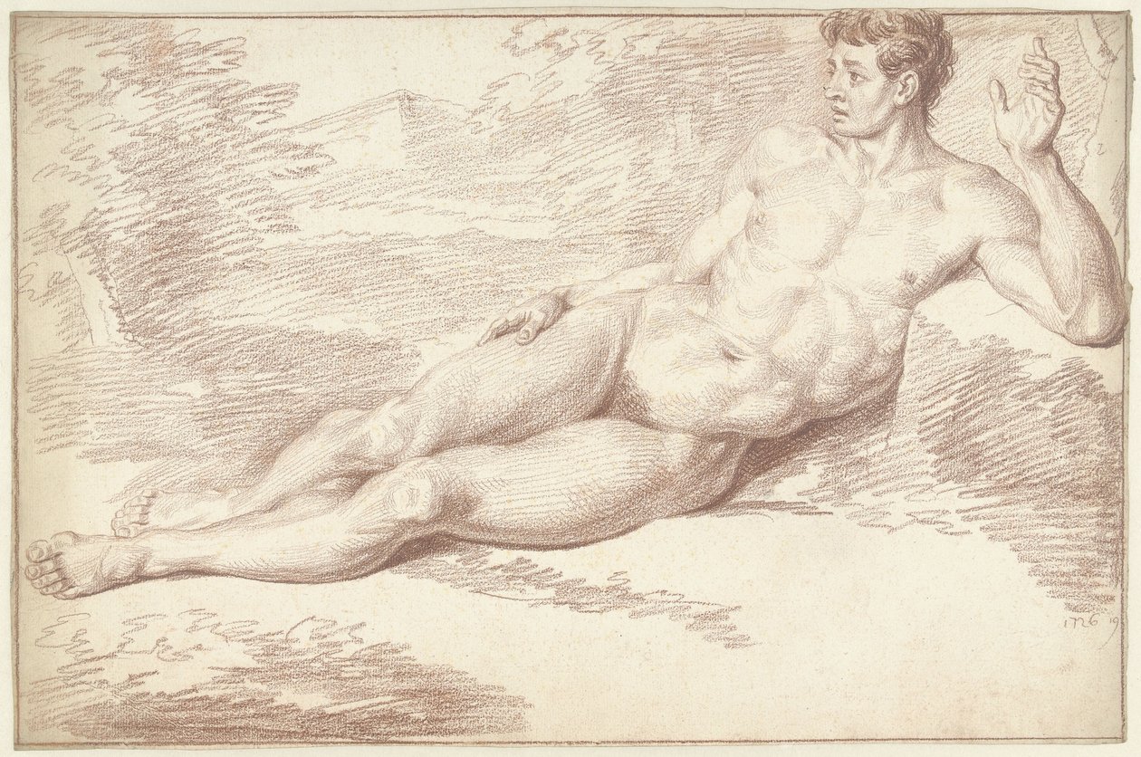 Hombre desnudo, tumbado de lado, mirando a la derecha de Louis Fabritius Dubourg