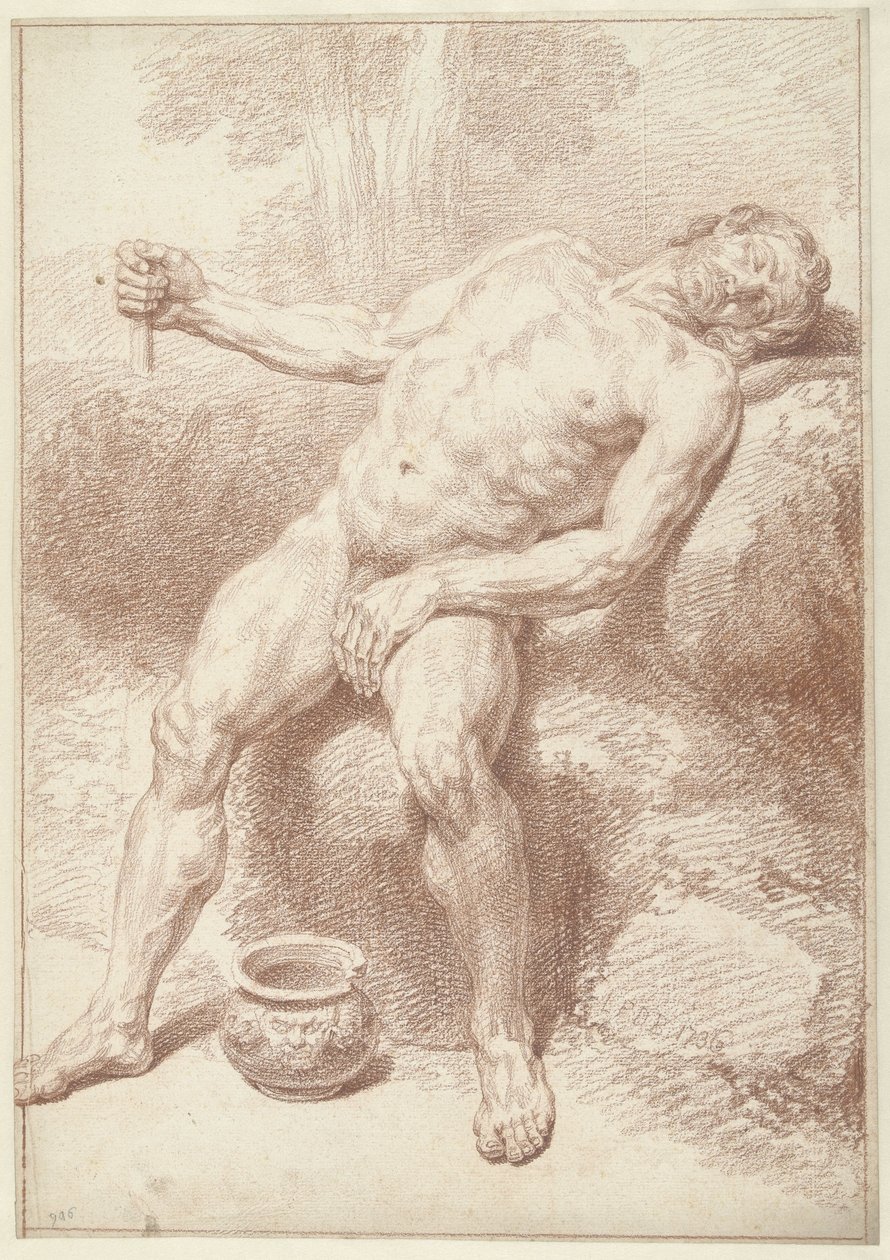 Hombre desnudo, sentado, inclinado hacia atrás de Louis Fabritius Dubourg