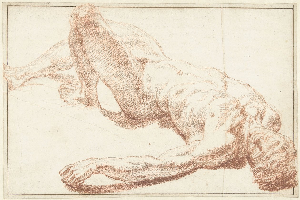 Estudio de desnudo masculino, tumbado de espaldas, con la pierna estirada de Louis Fabritius Dubourg