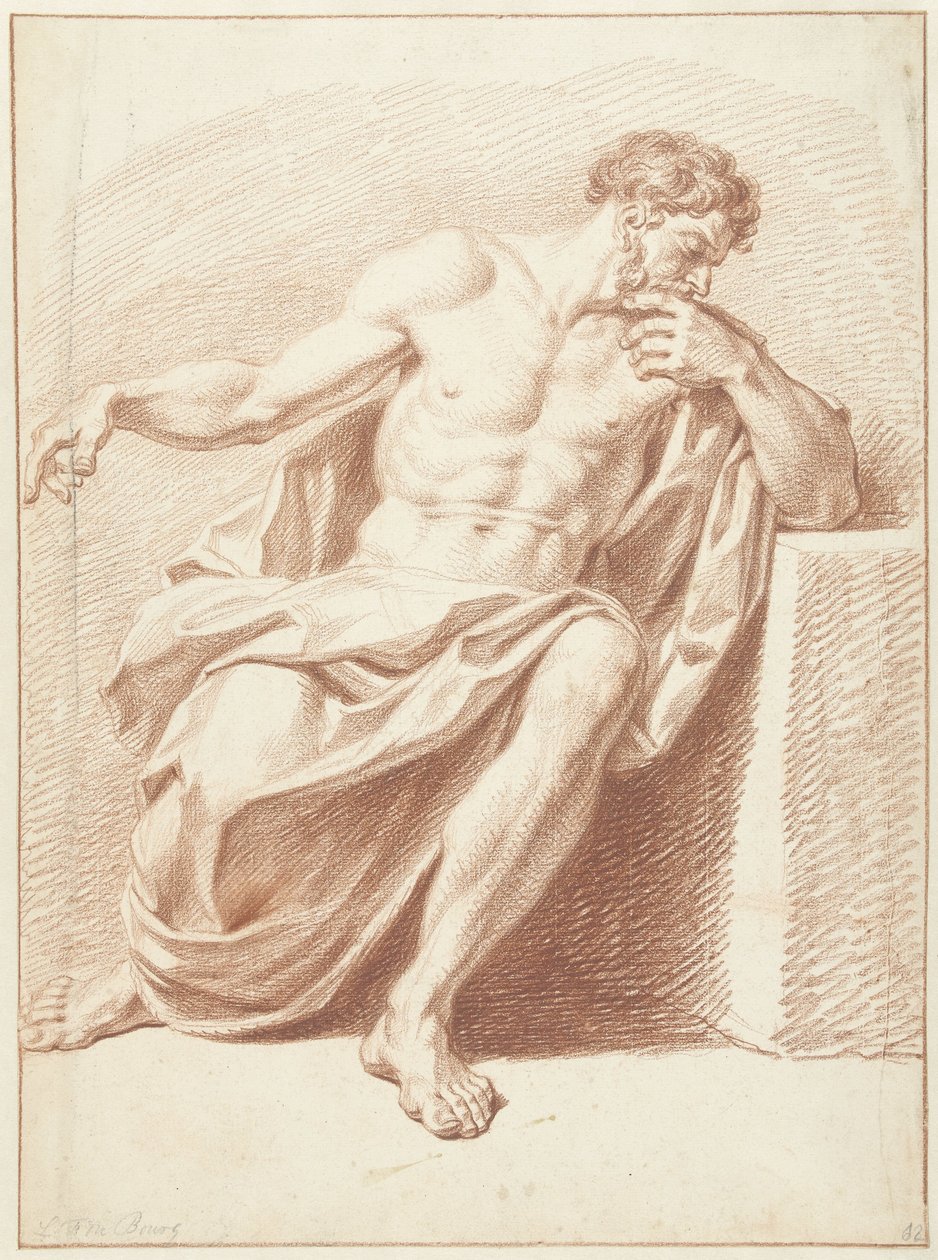 Estudio de un hombre sentado con un pañuelo doblado de Louis Fabritius Dubourg