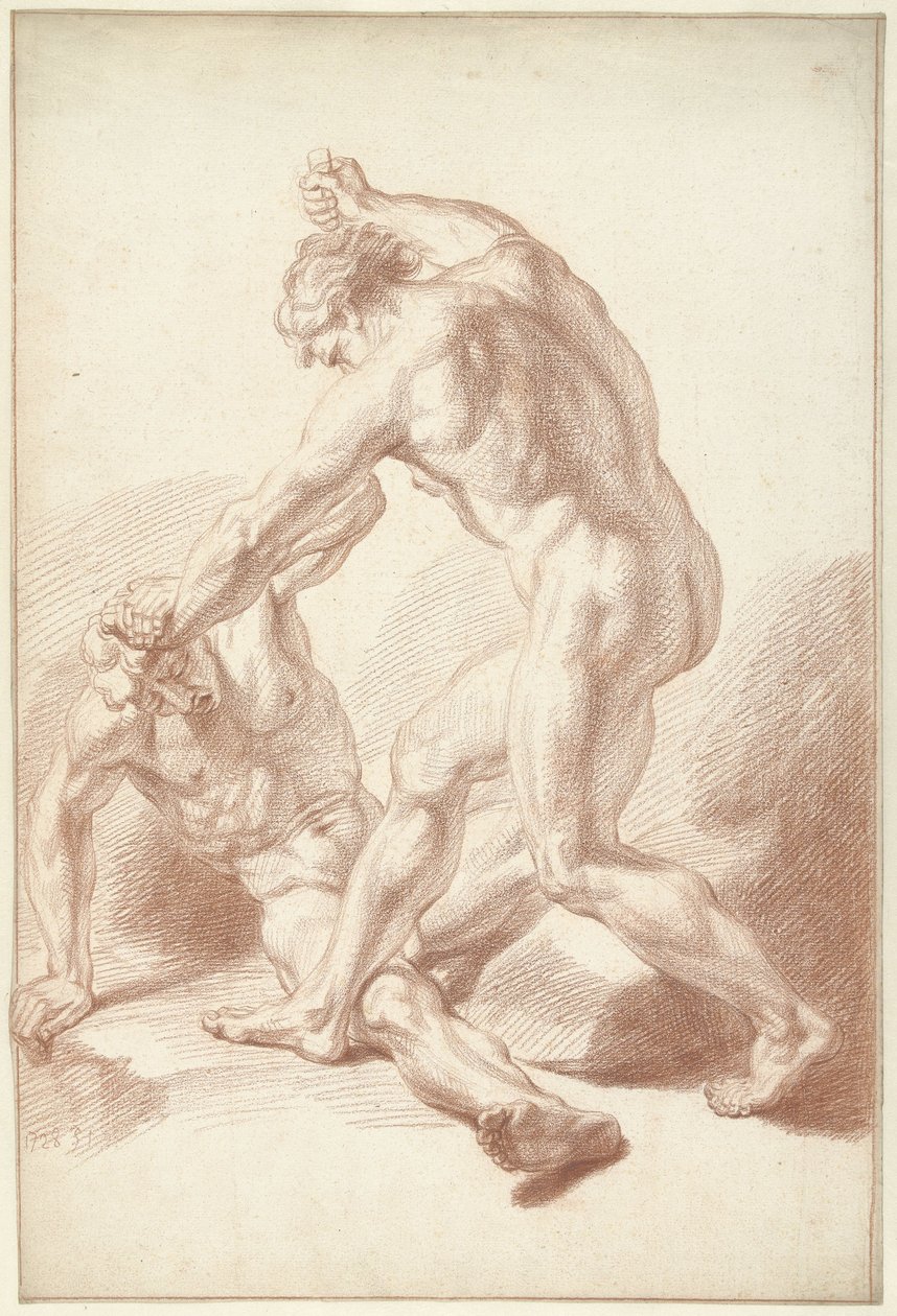Dos hombres desnudos en la batalla de Louis Fabritius Dubourg