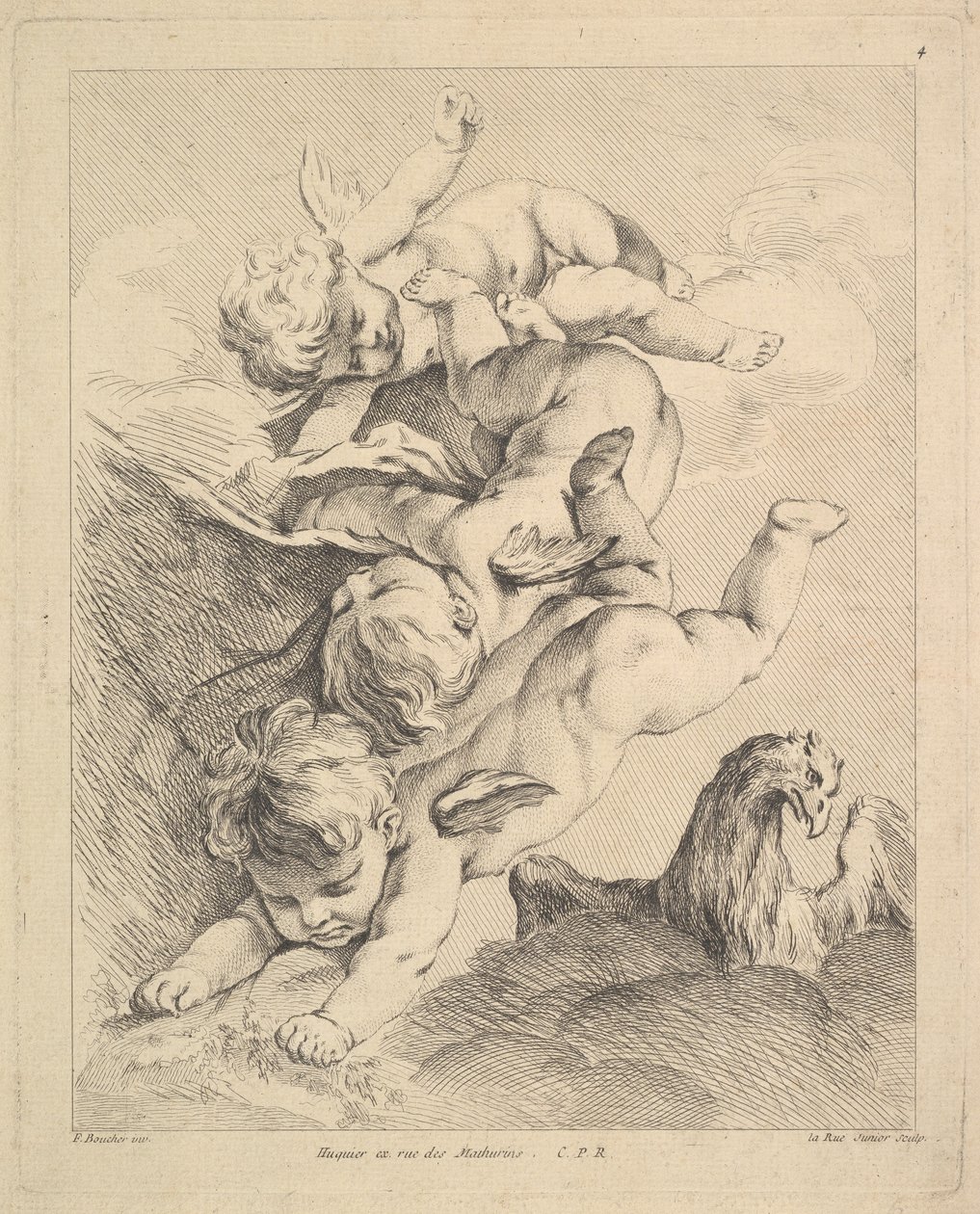 Tres cupidos haciendo una voltereta, un águila a la derecha de Louis Felix de la Rue