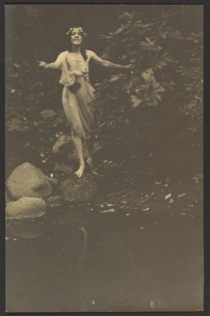 [Mujer semidesnuda a la orilla de un estanque] de Louis Fleckenstein