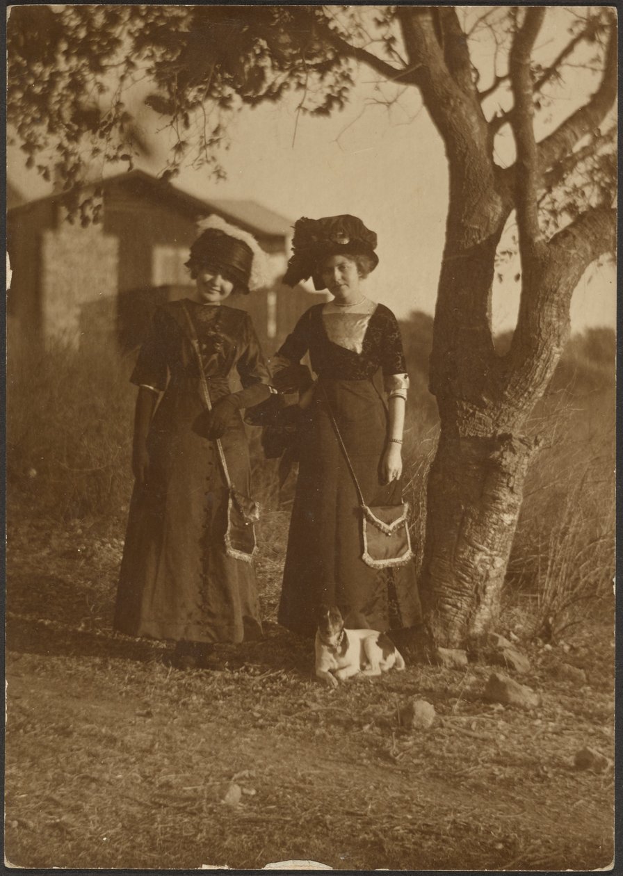 [Retrato de dos mujeres bien vestidas en el patio trasero] de Louis Fleckenstein