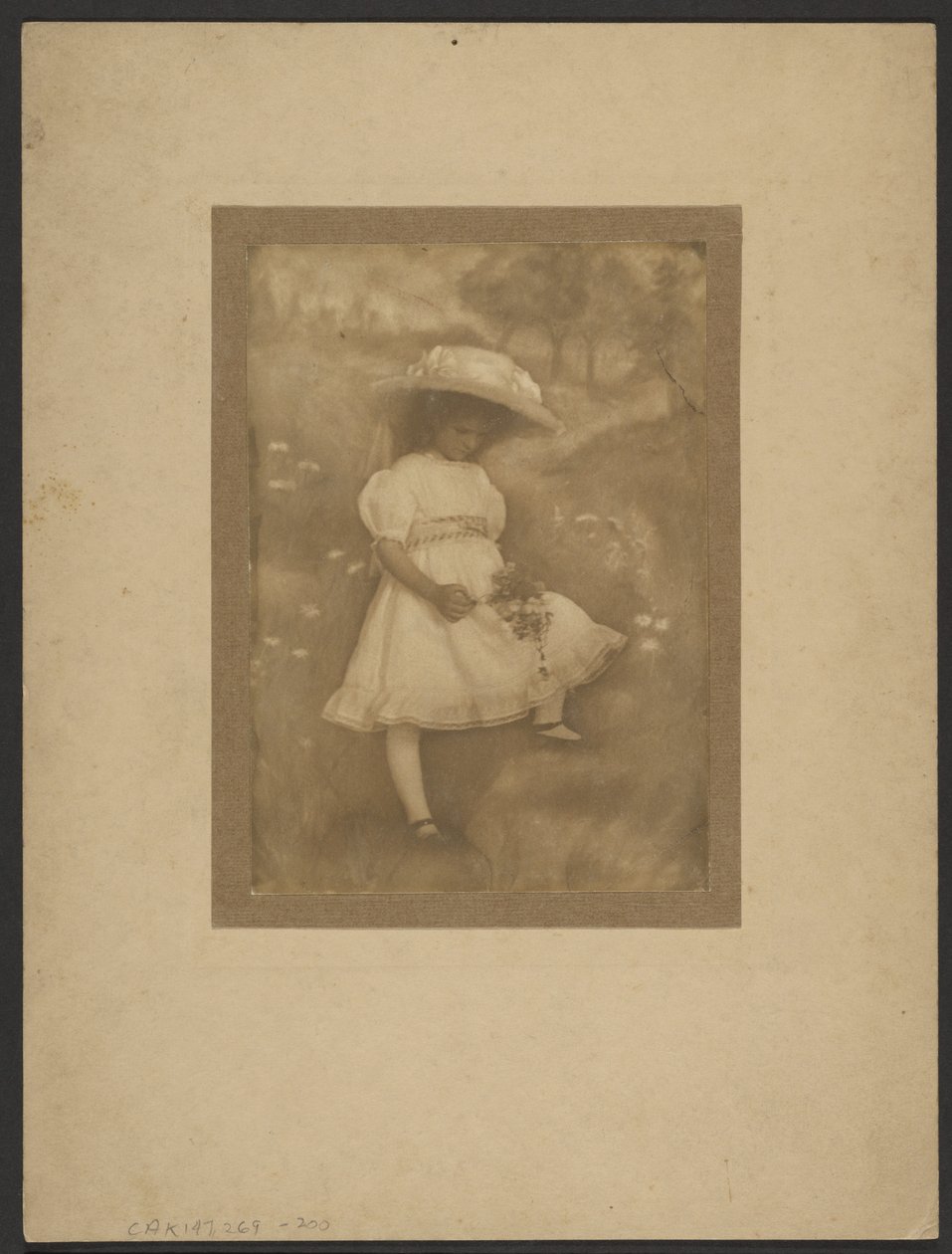 [Retrato de una niña con flores ante un fondo pintado] de Louis Fleckenstein