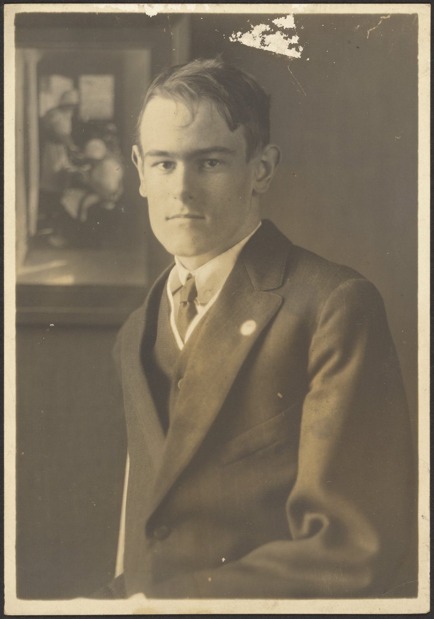 [Retrato de un hombre con pintura neerlandesa al fondo] de Louis Fleckenstein