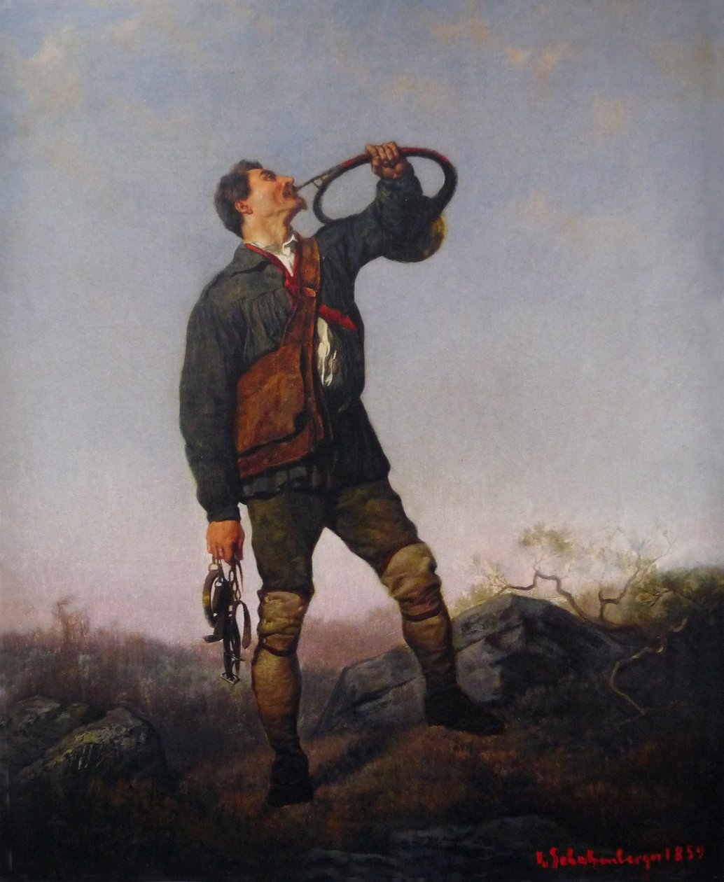 Cazador tocando el cuerno o L