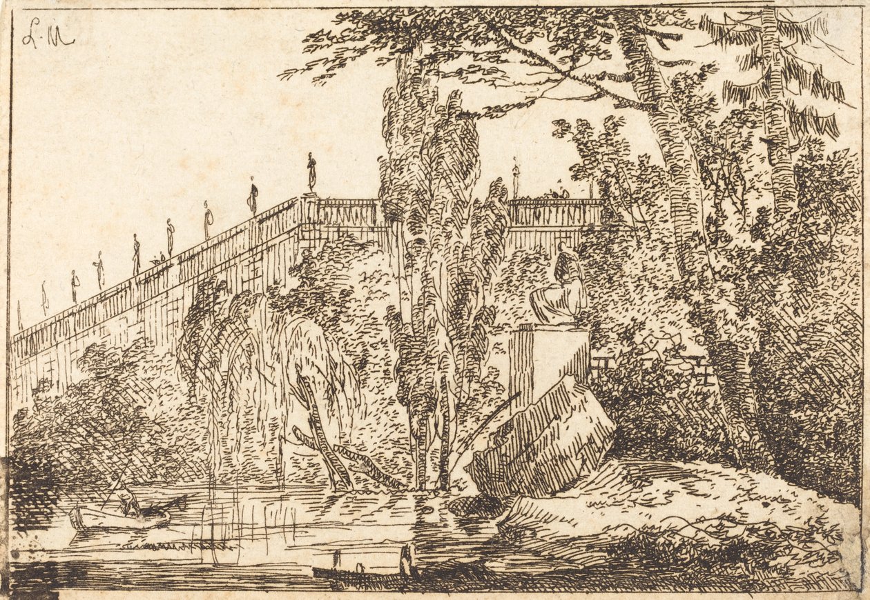 Parque con Terraza y una Balaustrada con Estatuas de Louis Gabriel Moreau the Elder